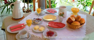 Leckeres Frühstücksbuffet in der Ferienwohnung mit Frühstück im Bayerischen Wald